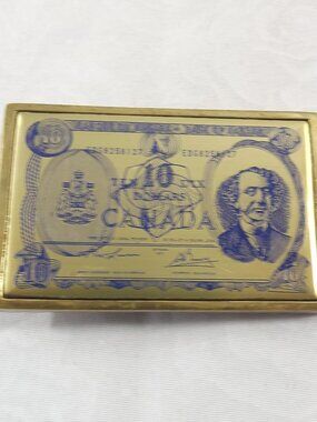 Vintage Canadian $10 Banknote Brass Belt Buckle